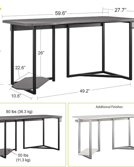 Quest Gaming Desk with CPU Stand, White - LeafyLoom