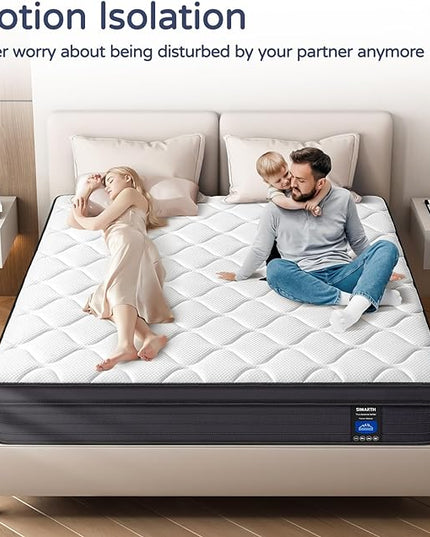King Mattress 14 Inch - Memory Foam Hybrid Mattress with Motion Isolation and Pressure Relief, Strong Edge Support, Pocket Spring King Size Mattress in a Box, Medium Firm - LeafyLoom