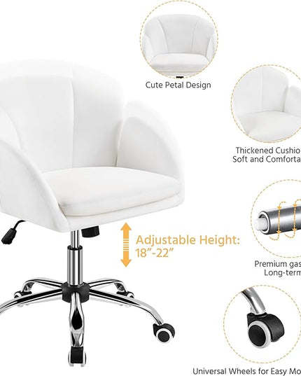 Yaheetech Cute Petal Desk Chair for Home Office, Makeup Vanity Chair Upholstered Modern Chair Adjustable Swivel Task Chair with Armrests for Work, Study, Living Room, Bedroom, Snowy - LeafyLoom