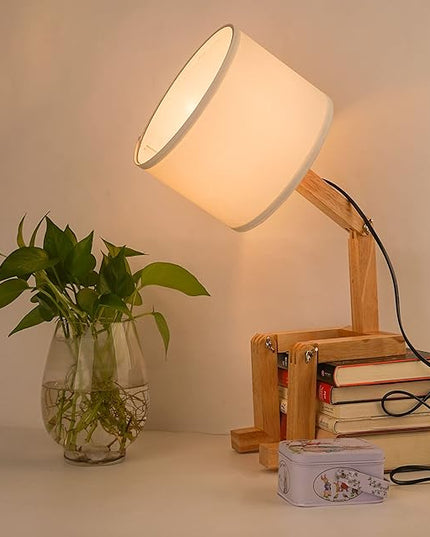 ELINKUME Cute Desk Lamp,Unique Table Lamps,Wood Bedside Table Lamp Fun Funky Person Lamp Wooden Robot Cute Lamps for Bedrooms - LeafyLoom