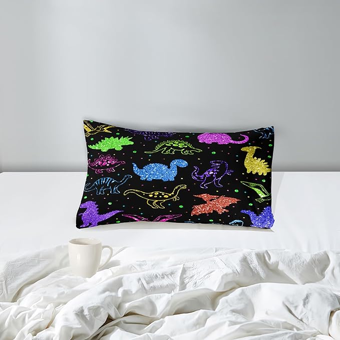 Dinosaur Twin Bedding Set, Cartoon Kids Bedding Dinosaur Twin Size Comforter Set for Boys Teen Soft Breathable Black Dinosaur Comforter Set Twin (1 Comforter 1 Pillowcase) - LeafyLoom