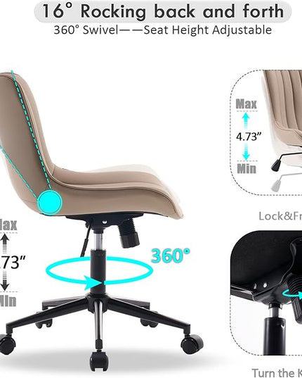 YOUNIKE Office Chair Swivel Desk Chair Upholstered Faux Leather Height Adjustable with Wheels Computer Task Chair Modern Rolling Armless Ergonomic High Back, Khaki, Loads 300 lbs - LeafyLoom