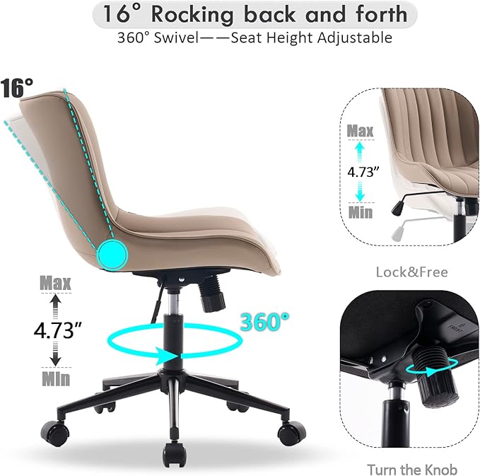YOUNIKE Office Chair Swivel Desk Chair Upholstered Faux Leather Height Adjustable with Wheels Computer Task Chair Modern Rolling Armless Ergonomic High Back, Khaki, Loads 300 lbs - LeafyLoom