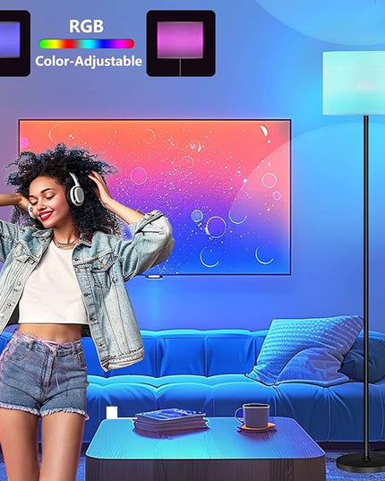 Floor Lamp for Living Room Bedroom,Modern LED Floor Lamp with Remote Control and Dimmable Standing Lamps with Foot Switch Office Kid Room,Tall Lamp,RGB 9W Bulb Included - LeafyLoom