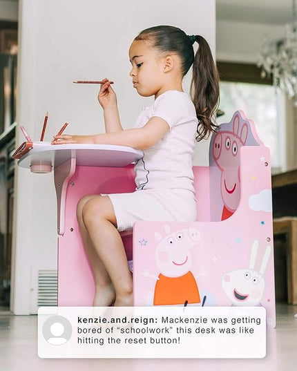 Delta Children Chair Desk with Storage Bin - Ideal for Arts & Crafts, Snack Time, Homeschooling, Homework & More, Peppa Pig - LeafyLoom