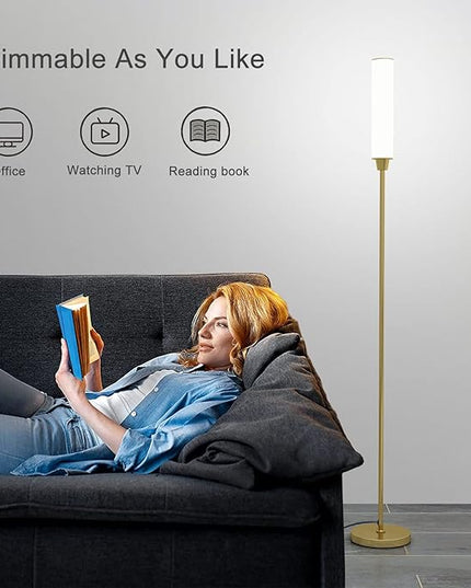 Floor Lamp with Remote Control,Bright Floor Lamps for Living Room/Bedroom/Office, Stepless Adjustable 3000K-6000K Colors and 10-100% Brightness,Standing Light with Foot Switch (Gold) - LeafyLoom