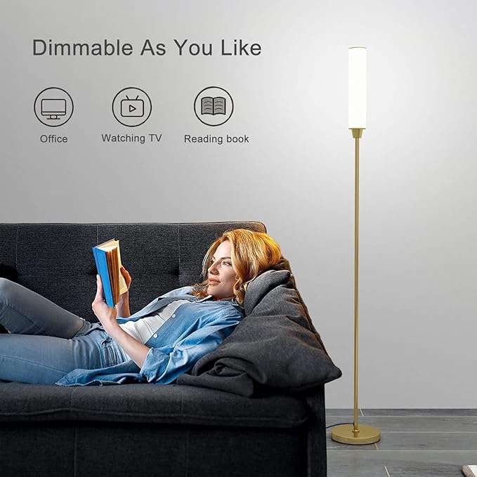 Floor Lamp with Remote Control,Bright Floor Lamps for Living Room/Bedroom/Office, Stepless Adjustable 3000K-6000K Colors and 10-100% Brightness,Standing Light with Foot Switch (Gold) - LeafyLoom