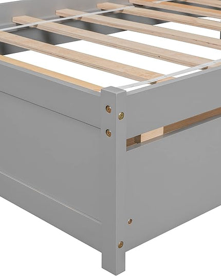 Twin Size Platform 2 Storage Drawers and L-Shaped Bookcases, Wooden Captain Bed Daybed Frame with Headboard for Bedroom, Living Room, Gray - LeafyLoom