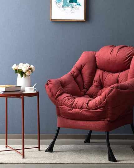 HollyHOME Fabric Large Lazy Chair, Accent Reading Chair, Cozy Lounge Chair with Armrest, Leisure Sofa Chair for Living Room, Bedroom, Dorm, Brick Red - LeafyLoom