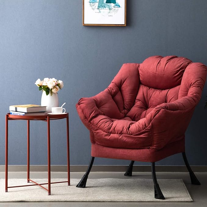 HollyHOME Fabric Large Lazy Chair, Accent Reading Chair, Cozy Lounge Chair with Armrest, Leisure Sofa Chair for Living Room, Bedroom, Dorm, Brick Red - LeafyLoom