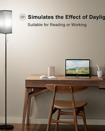 Black Floor Lamps for Living Room - 3 Color Temperature Standing Lamps with Pull Chain Switch, Tall Lamp for Office Home Nursery and Hotel, Pole Lamp with Black Lampshade for Reading - LeafyLoom