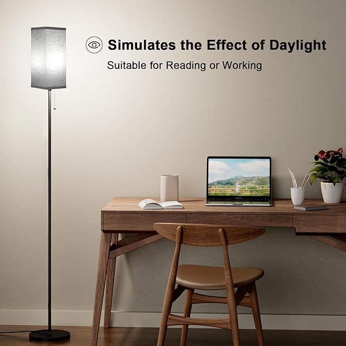 Black Floor Lamps for Living Room - 3 Color Temperature Standing Lamps with Pull Chain Switch, Tall Lamp for Office Home Nursery and Hotel, Pole Lamp with Black Lampshade for Reading - LeafyLoom