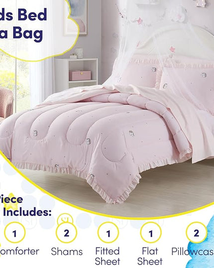 Kids Bedding Set Bed in a Bag for Boys and Girls Toddlers Printed Sheet Set and Comforter, Full, Rainbow Unicorn (Pack of 4) - LeafyLoom