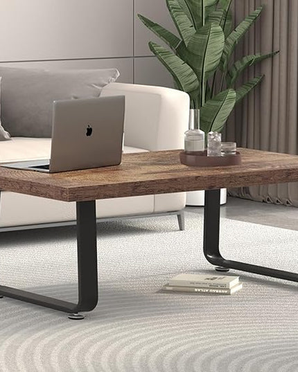 HSH Wooden Coffee Table, Industrial Rectangle Center Table, Modern Minimalist Coffee Table for Living Room, Farmhouse Wood and Metal Cocktail Tea Table for Bedroom Home Office, Rustic Brown, 47 in - LeafyLoom