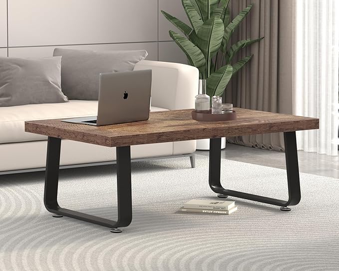 HSH Wooden Coffee Table, Industrial Rectangle Center Table, Modern Minimalist Coffee Table for Living Room, Farmhouse Wood and Metal Cocktail Tea Table for Bedroom Home Office, Rustic Brown, 47 in - LeafyLoom