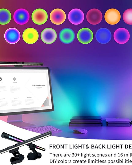 RGB Monitor Light Bar, LED Dual Light Source Adjustable Cool Mix Warm Light Color Temperature Eye Protection Anti-Glare Desk Lamp Touch Control for Home Office PC Computer Work with Alexa - LeafyLoom