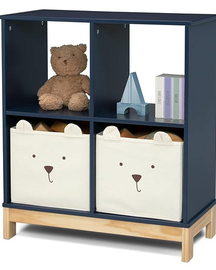 Delta Children babyGap Graham 4-in-1 Convertible Crib with Storage Drawer + Brannan Bear Bookcase with Bins + Brannan Bear Wall Shelf with 4 Hooks, Navy/Light Blue (Bundle) - LeafyLoom
