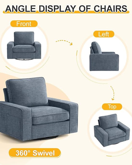 EASELAND Oversized Accent Chair, Reading Chair with Upholstered Chenille Fabric, Sofa Chair with Armrest, Single Sofa Chair for Living Room, Swivel Chair with Wooden Legs, Comfy Chair for Small Spaces - LeafyLoom