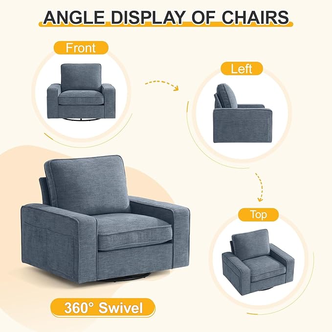 EASELAND Oversized Accent Chair, Reading Chair with Upholstered Chenille Fabric, Sofa Chair with Armrest, Single Sofa Chair for Living Room, Swivel Chair with Wooden Legs, Comfy Chair for Small Spaces - LeafyLoom