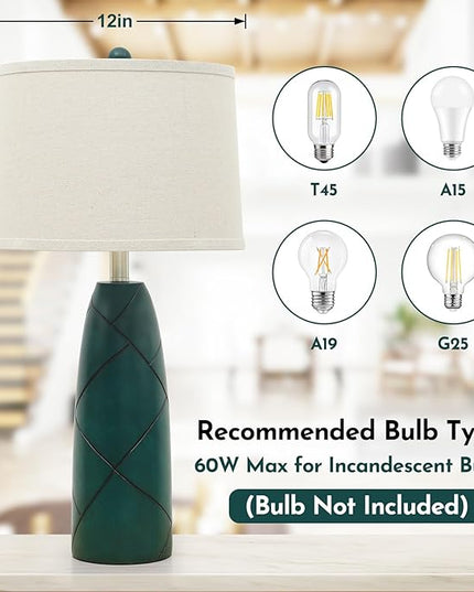 26" Tall Table Lamps for Living Room Set of 2, Modern Green Lamps for Bedrooms, Farmhouse Rustic Bedside Nightstand Lamps, Large End Table Lamps for Office Kids Room Study Room - LeafyLoom