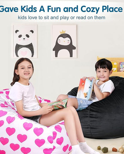Lukeight Stuffed Animal Storage Bean Bag Chair Cover for Kids, Zipper Beanbag Chair Cover for Organizing Toddler & Kids' Rooms Plush Toys (Black, XX-Large) - LeafyLoom