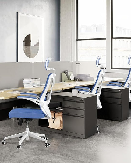 Office Chair with 350LBS Capacity,Ergonomic Comfy Home Desk Chair,High Back Gaming Chair with Wheels,Mesh Computer Chair,Lumbar Support, Adjustable Headrest,Flip-up Armrest - LeafyLoom