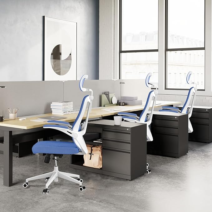 Office Chair with 350LBS Capacity,Ergonomic Comfy Home Desk Chair,High Back Gaming Chair with Wheels,Mesh Computer Chair,Lumbar Support, Adjustable Headrest,Flip-up Armrest - LeafyLoom