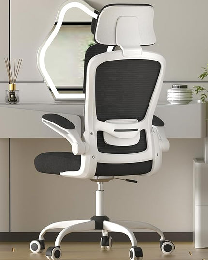 Mimoglad Office Chair, High Back Ergonomic Desk Chair with Adjustable Lumbar Support and Headrest, Swivel Task Chair with flip-up Armrests for Guitar Playing, 5 Years Warranty (Modern, Black) - LeafyLoom