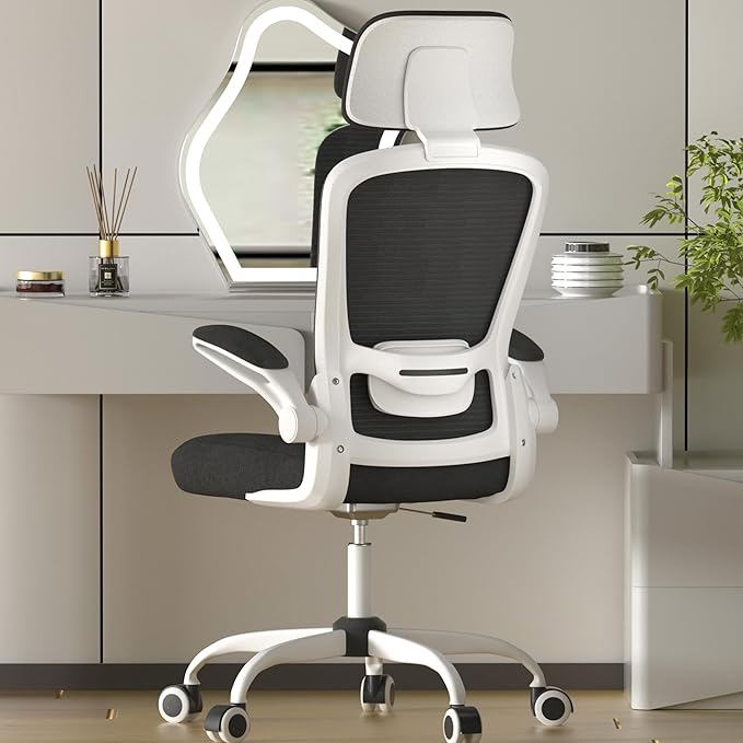 Mimoglad Office Chair, High Back Ergonomic Desk Chair with Adjustable Lumbar Support and Headrest, Swivel Task Chair with flip-up Armrests for Guitar Playing, 5 Years Warranty (Modern, Black) - LeafyLoom