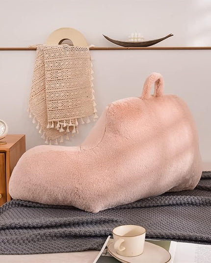 A Nice Night Faux Fur Soft Reading Pillow Bed Wedge Adult Backrest with Arms Back Support for Sitting Up in Bed/Couch for Bedrest,Pink,Large - LeafyLoom