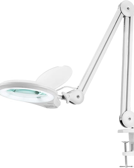 Neatfi (New Model Bifocals 1,200 Lumens Super LED Magnifying Lamp with Clamp, 5D + 20D, Dimmable, 60 Pcs SMD LED, 5 Inches Diameter Lens, Adjustable Arm (5 Diopter + 20 Diopter, White) - LeafyLoom