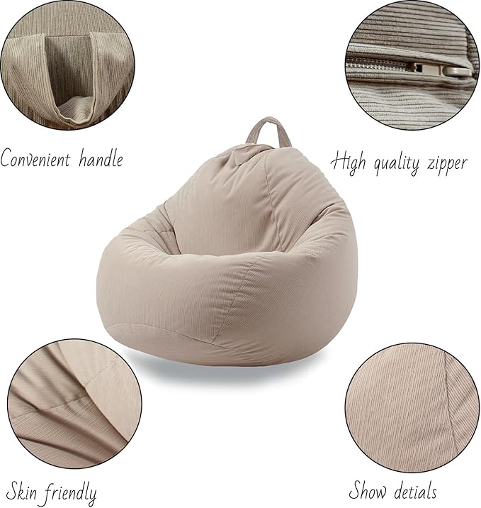 Stuffed Animal Storage Bean Bag Chair Cover (No Filler) Washable Ultra Soft Corduroy Bean Bag Cover for Organizing Plush Toys, Bean Bag for Adults - LeafyLoom