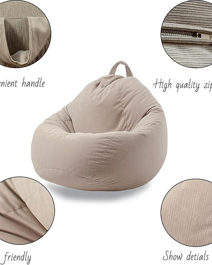 Stuffed Animal Storage Bean Bag Chair Cover (No Filler) Washable Ultra Soft Corduroy Bean Bag Cover for Organizing Plush Toys, Bean Bag for Adults - LeafyLoom