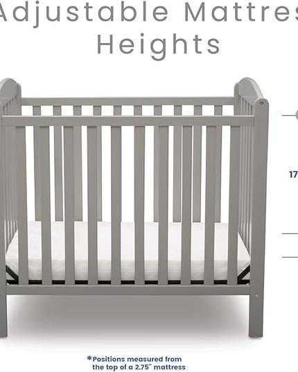 Delta Children Emery Mini Convertible Baby Crib with 2.75-inch Mattress, Grey - LeafyLoom