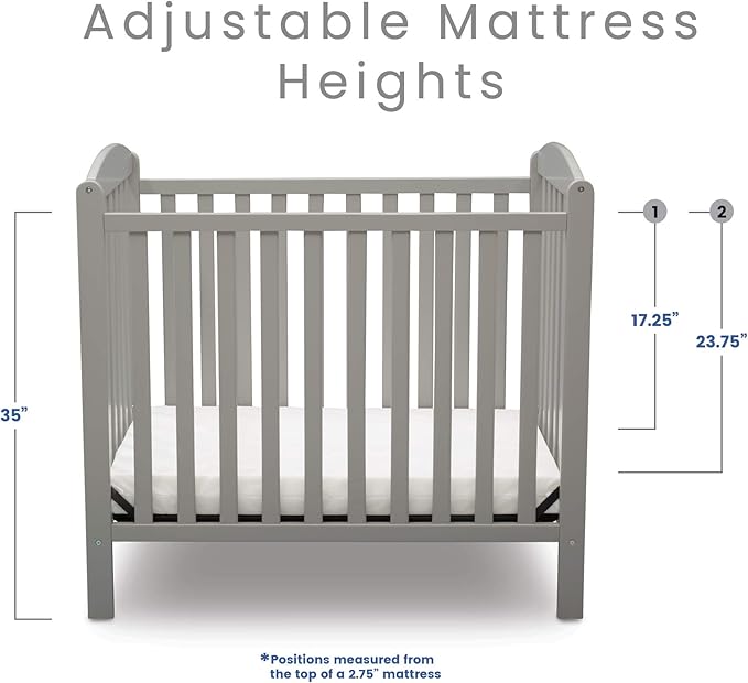 Delta Children Emery Mini Convertible Baby Crib with 2.75-inch Mattress, Grey - LeafyLoom