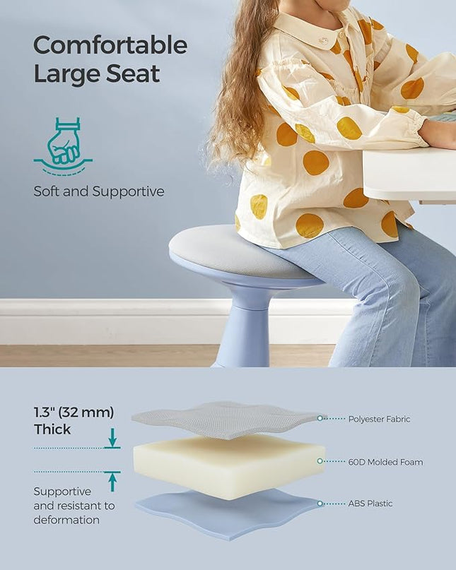 SONGMICS Kids Wobble Chair, Wiggle Stool for Kids Ages 5-8, Comfortable 60D Foam Seat, Breathable Fabric, Anti-Slip Base, 14.2-Inch High, Tool-Free Assembly, Pale Blue and Dove Gray UOSC009Q01 - LeafyLoom
