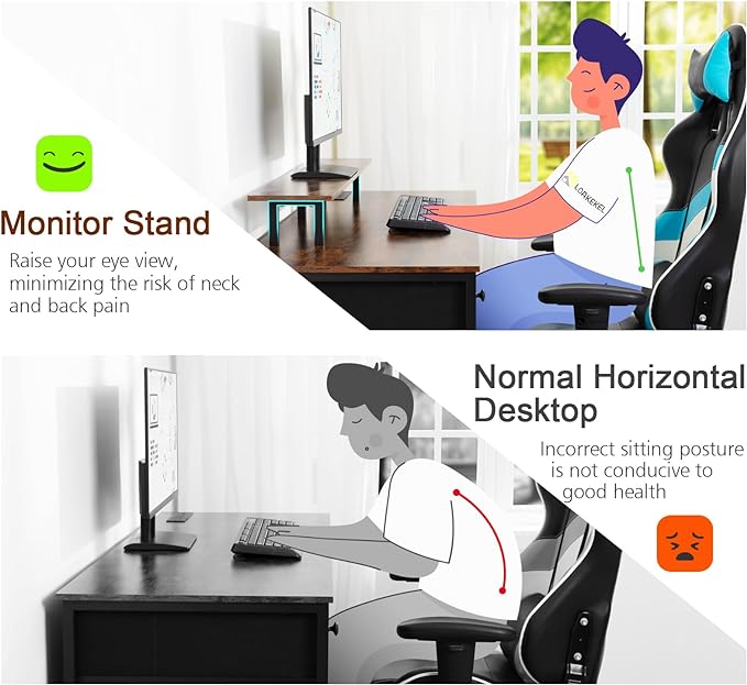 White Computer Desk with LED Light & Power Outlets, 55 Inch Gaming Desk with 4 Fabric Drawers, Office Desk with Monitor Stand, Work Writing Desk with Hooks for Home Office, Bedroom, HGD14WT - LeafyLoom