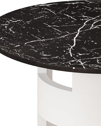 NicBex Dining Table Contemporary Kitchen Table Farmhouse Rustic 42.12" Round Dining Table with Printed Black Marble Table Top for Dining Room, Kitchen, Living Room, Round Dining Table, Black + White - LeafyLoom
