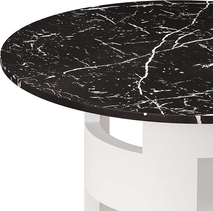 NicBex Dining Table Contemporary Kitchen Table Farmhouse Rustic 42.12" Round Dining Table with Printed Black Marble Table Top for Dining Room, Kitchen, Living Room, Round Dining Table, Black + White - LeafyLoom