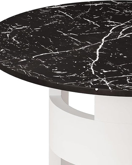 NicBex 42.12Inch Round Dining Table,Modern Kitchen Table with Printed Black Marble Tabletop for 2 to 4,Leisure Coffee Table for Kitchen,Small Space,Apartment,Living Room,Space-Saving,Black+White - LeafyLoom