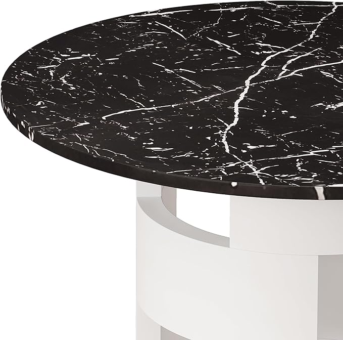 NicBex 42.12Inch Round Dining Table,Modern Kitchen Table with Printed Black Marble Tabletop for 2 to 4,Leisure Coffee Table for Kitchen,Small Space,Apartment,Living Room,Space-Saving,Black+White - LeafyLoom