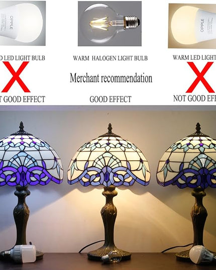 WERFACTORY Tiffany Floor Lamp Navy Blue White Stained Glass Arched Lamp 12X18X64 Inches Gooseneck Adjustable Corner Standing Reading Light Decor Bedroom Living Room S003B Series - LeafyLoom