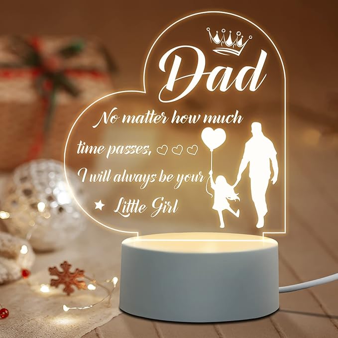 BeneCharm Fathers Day Night Light Gifts for Dad from Daughter and Son, Gifts for Dads Who Have Everything, Dad Birthday Gifts, Best Dad Ever Gifts- Engraved Night Light with Base - LeafyLoom