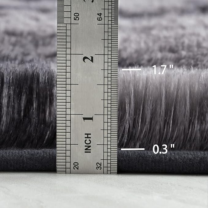 4x6 Large Area Rugs for Living Room, Super Soft Fluffy Modern Bedroom Rug, Tie-Dyed Dark Grey Indoor Shag Fuzzy Carpets for Girls Kids Nursery Room Home Decor - LeafyLoom