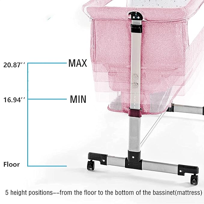 3 in 1 Travel Baby Crib,Baby Bed with Breathable Net,Adjustable Portable Bed for Infant/Baby with Detachable Mosquito net and Mattress,Pink - LeafyLoom