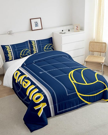 Feelyou Volleyball Bedding Set Queen Size Sports Game Comforter Set for Kids Boys Girls Decor Volleyball Player Comforter Microfiber Blue Yellow Duvet Set Bedroom Quilt Set - LeafyLoom