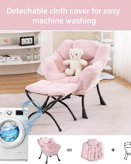 Welnow Toddler Kids Lazy Chair with Ottoman, Accent Comfy Lounge Children Armchair Couch with Armrest and Removable Cover, Detachable Reading Chair with Footrest for Boy or Girl, Plush Pink - LeafyLoom