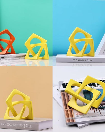DOVDOV Geometric cube knot decorations, abstract geometric statue, yellow home decor accents for room office shelf coffee table entryway desktop small ornaments. - LeafyLoom