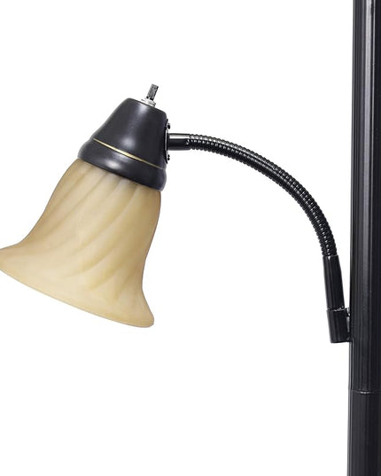 Elegant Designs LF2003-RBA 2 Light Mother Daughter Floor Lamp with Amber Marble Glass Shades, Restoration Bronze and Amber - LeafyLoom