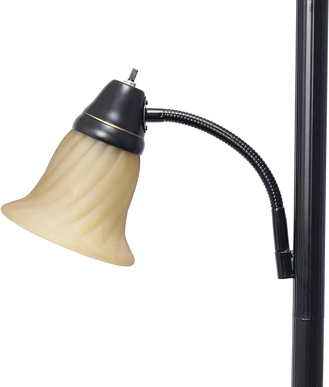 Elegant Designs LF2003-RBA 2 Light Mother Daughter Floor Lamp with Amber Marble Glass Shades, Restoration Bronze and Amber - LeafyLoom